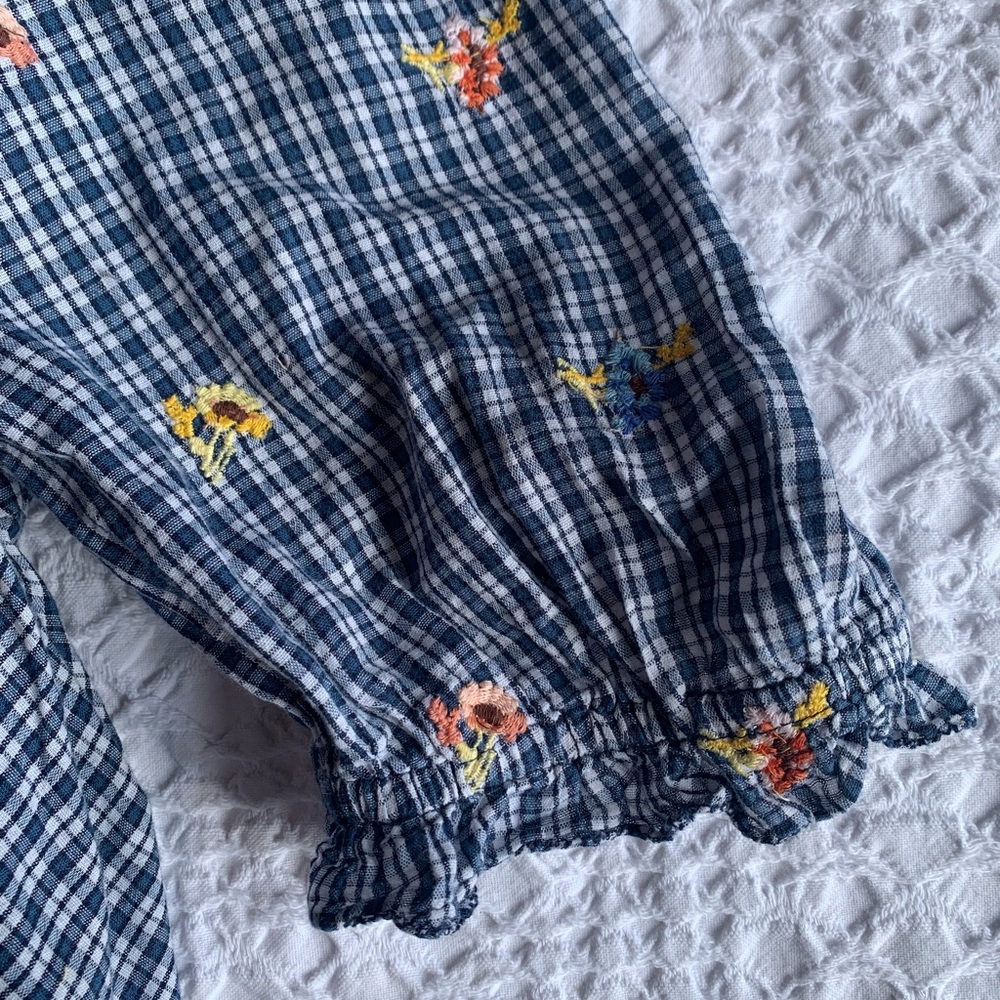 Sundance Navy Checkered Blouse with Floral Accents - Picture 16 of 16